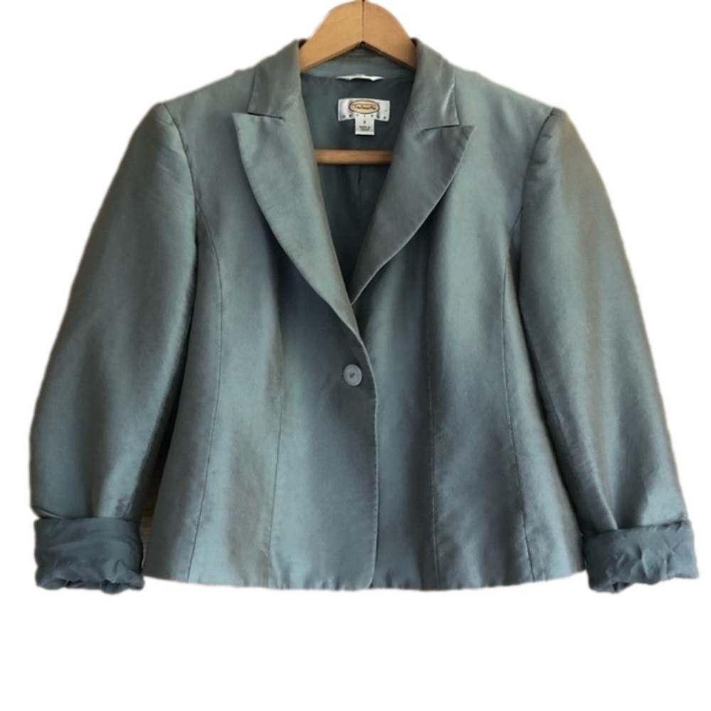 TALBOTS cuffed sleeve cropped silk blazer size 2